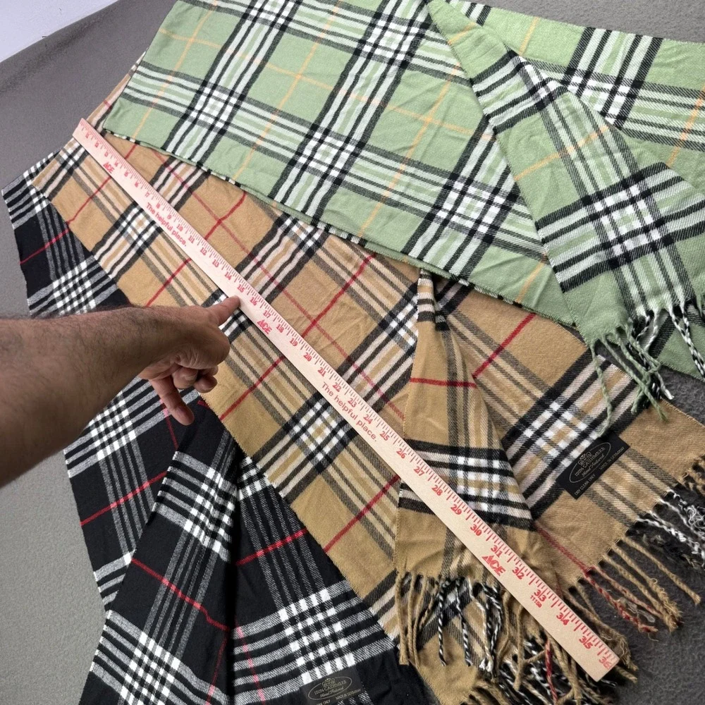 HGB Cashmere Scarves Unisex OS Lot Of 3 Plaid Made Germany Fringe Neckwear Soft